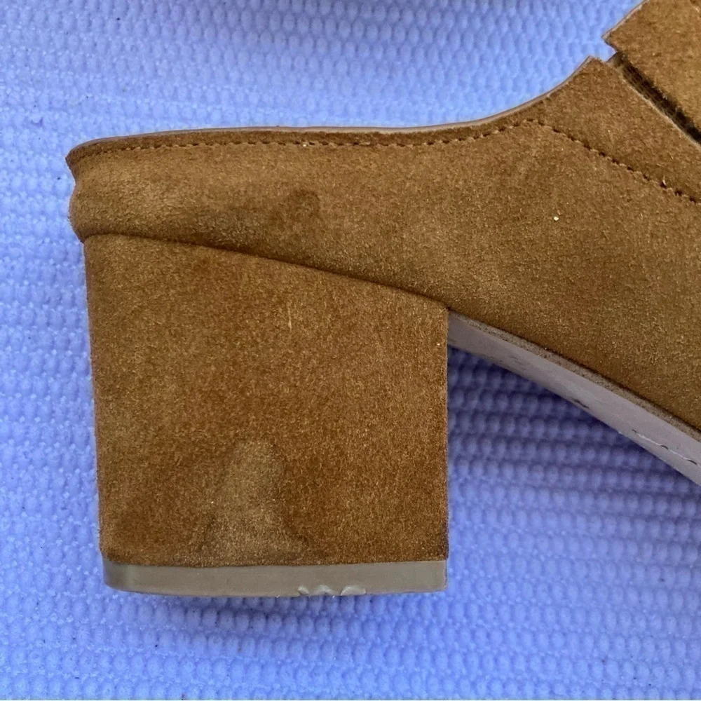 Splendid Women's 8.5 Danica Mule Sandal Open Toe Neutral Tan Suede Block Heel